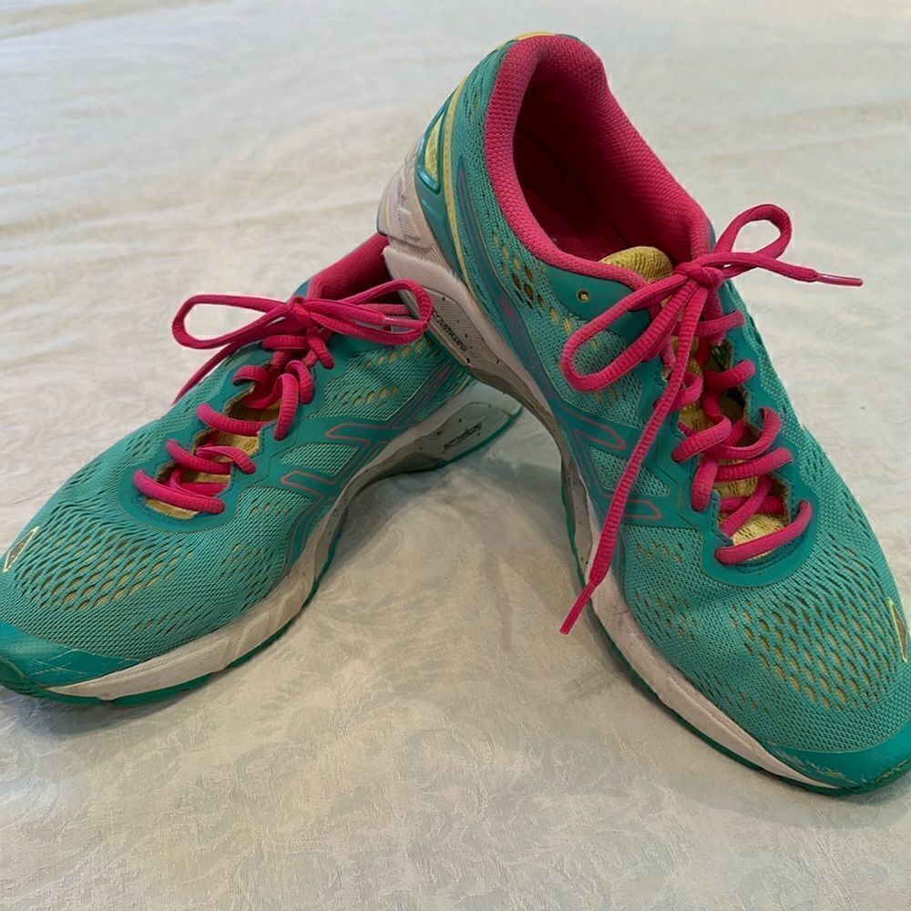 ASICS Duomax Sneakers Womens Size 9.5  Turquoise Pink Yellow
